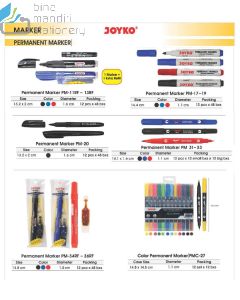 Jual Joyko Permanent marker PMC-27 | PM-11RF / PM-12RF / PM-13RF | PM-17 | PM-18 | PM-19 | PM-20 | PM-31 / PM-32 / PM-33 | PM-34 / PM-35 / PM-36 | PM-34RF | PM-35RF | PM-36RF Spidol Permanen Nempel di Media Plastik terlengkap di toko alat tulis
