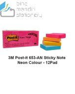 3M Post-it Lengkap murah barang Perlengkapan Kantor 3M Post-it 653-AN Sticky Note Neon Colour - 12Pad  di toko alat tulis grosir Bina Mandiri stationery